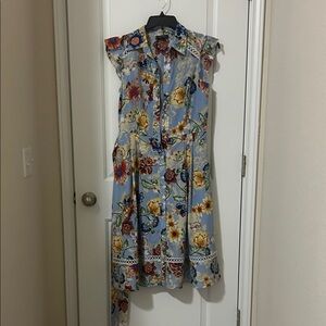 Tahari Light Blue Floral Button-Front Dress